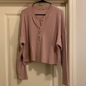 Express Waffle Long Sleeve Cropped Henley Tee